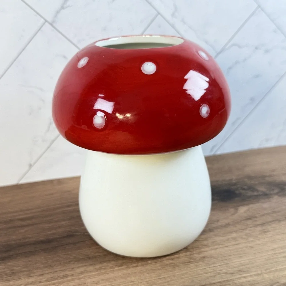 Huntington Home‎ Red & White Mushroom Ceramic Vase Novelty Decor Cottagecore